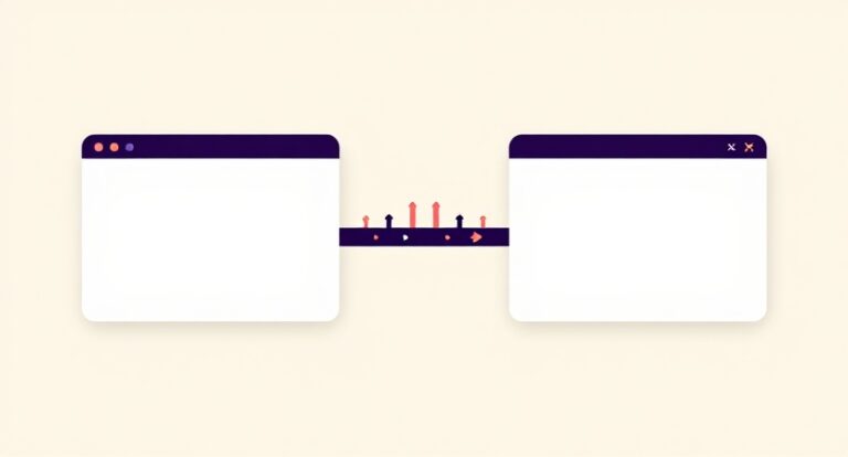 Ilustración de dos webs conectadas por un puente de datos: migración de dominio sin perder posiciones